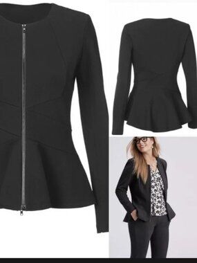 Small CAbi Crisscross Ponte Peplum Blazer Black